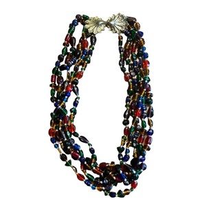 Estate Five Strand Glass Beaded Necklace ~ 26 Inches